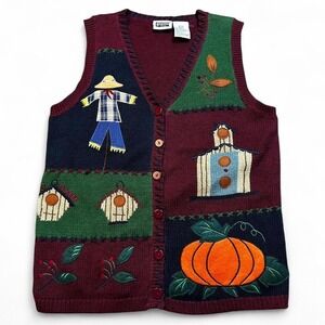 Vintage fall harvest knitted cottage core sweater‎ vest size petite small